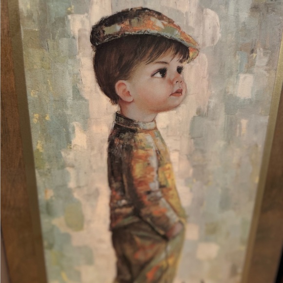 Mid Century Medeiros Girl with Cat and Boy with Dog Big Eye Wall Art - Picture 6 of 13